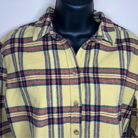 SMALL BUFFALO WOMENS YELLOW PLAID FLANNEL COTTON LONG SLEEVE BUTTON FRONT - Picture 2 of 10